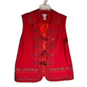 Women's Red Embroidered Vest